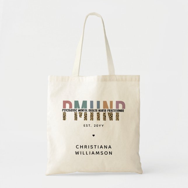 PMHNP Leopard Print Psychiatric Mental Health NP Tote Bag (Front)