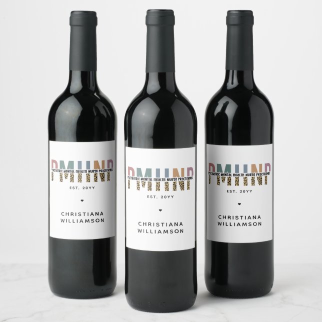 PMHNP Leopard Print Psychiatric Mental Health NP Wine Label (Bottles)