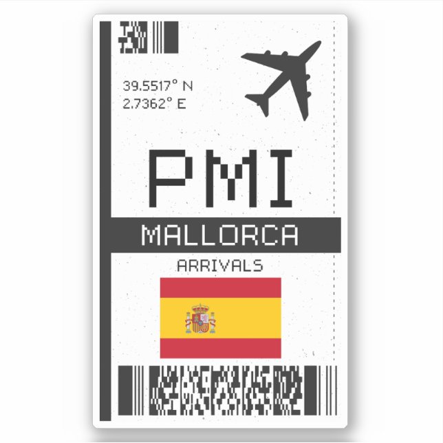 PMI Mallorca Boarding Pass - Spain Travel Sticker (Front)