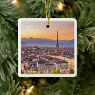 PMT001 TURIN at sunset, Piedmont, Italy, Ceramic Ornament