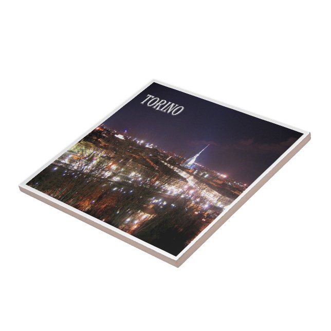PMT005 TURIN at Night, Piedmont, Italy, Ceramic Tile (Side)