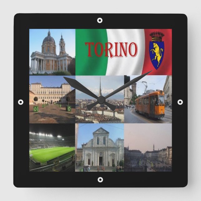 PMT012 TURIN, Mosaic, Piedmont, Italy, Square Wall Clock (Front)