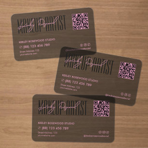 PMU Makeup Artist Pink Black Beauty Transparent QR Clear Business Cards
