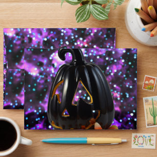PN 60 Black Pumpkin on Purple Background Envelope