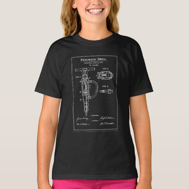 Pneumatic Drill Blueprint Patent T-Shirt (Front)