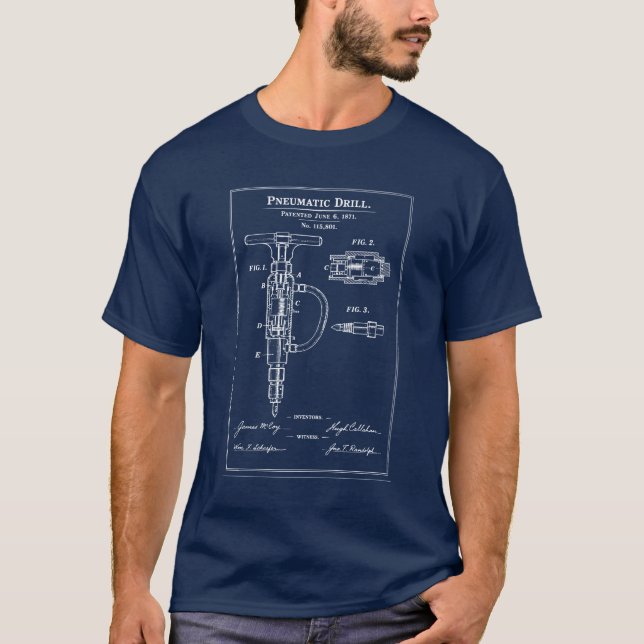 Pneumatic Drill Blueprint Patent T-Shirt (Front)