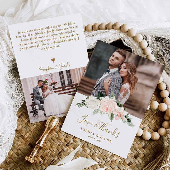 Pnk Floral Photo Wedding Thank You Card (Creator Uploaded)