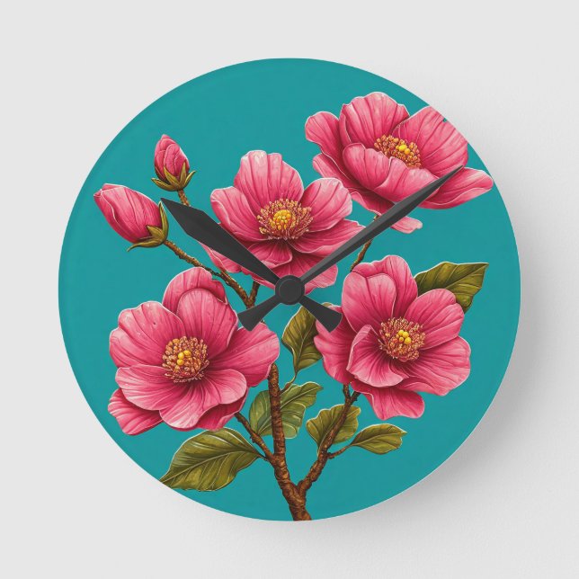 Pnk flowers round clock (Front)