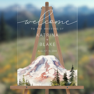 PNW Mount Rainier Wedding Welcome Acrylic Sign
