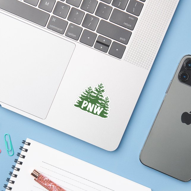 PNW Trees Sticker (Laptop w/ iPhone)