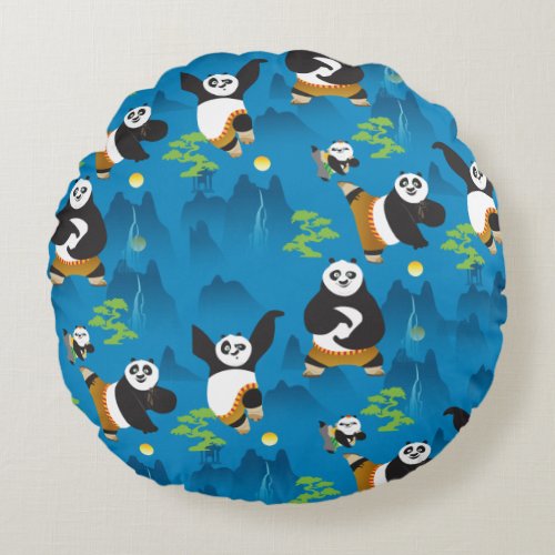 Po and Bao Blue Pattern Round Pillow