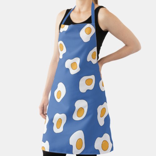 Poached Egg Scatter Pattern On Blue Apron