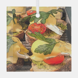 Poached Eggs with Avocado on Toast   Glass Ornament