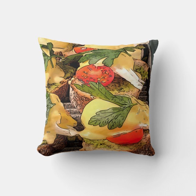 Poached Eggs with Avocado on Toast Throw Pillow (Front)