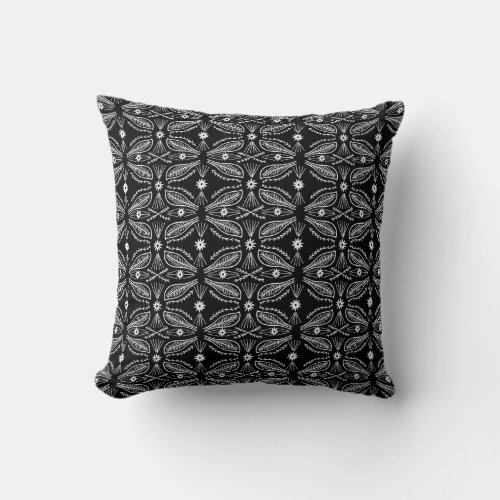 Poblanos Abstract Feather Leaves Pattern Black Throw Pillow