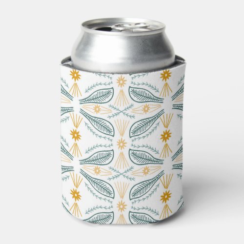 Poblanos Abstract Leaves Pattern Green Gold Can Cooler