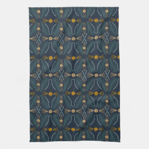 Poblanos Abstract Modern Leaves Pattern navy Kitchen Towel