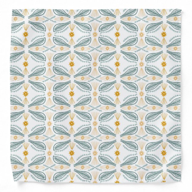 Poblanos Pattern Hand Drawn Tile Repeat Green Gold Bandana (Front)