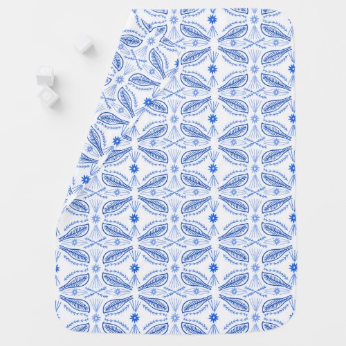 Poblanos Pattern Hand Drawn Tiles Blue White Baby Blanket