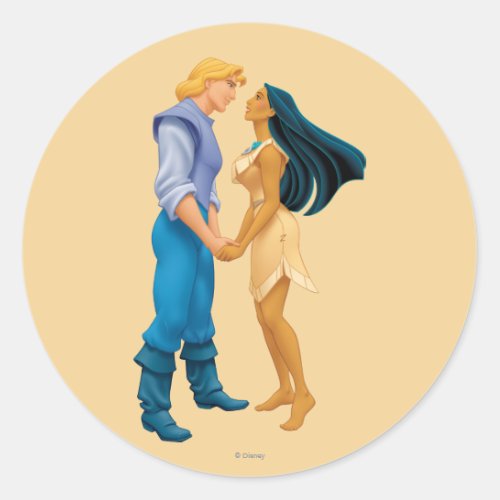 Pocahontas and John Smith Holding Hands Classic Round Sticker