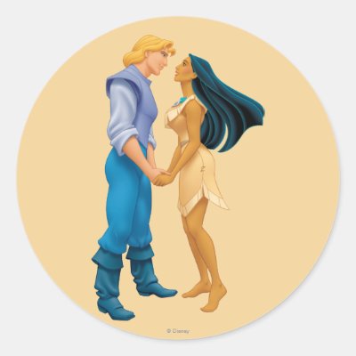 Pocahontas and John Smith Holding Hands Classic Round Sticker