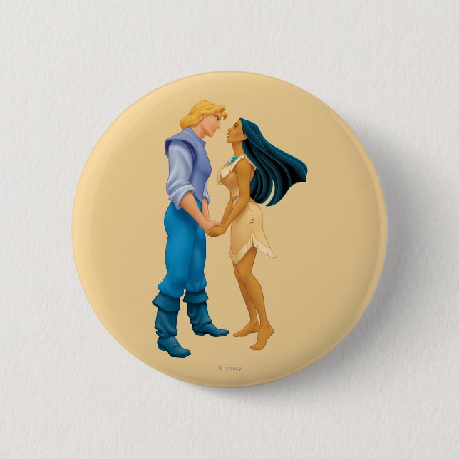 Pocahontas and John Smith Holding Hands Pinback Button (Front)