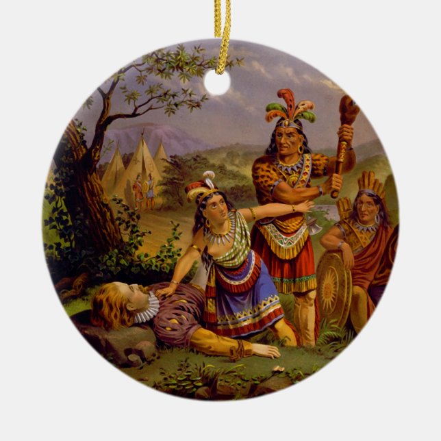 Pocahontas Saving the Life of Captain John Smith Ceramic Ornament (Front)