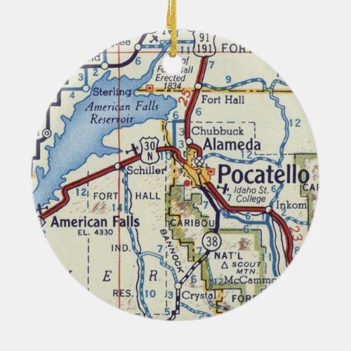 Pocatello and American Falls Vintage Map Ceramic Ornament