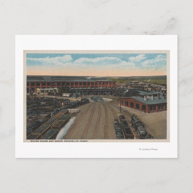 Pocatello, ID - Train Depot Round House & Postcard (Front)