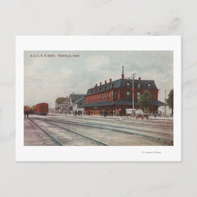 Pocatello, ID - Trains & People Around Train Postcard (Front)