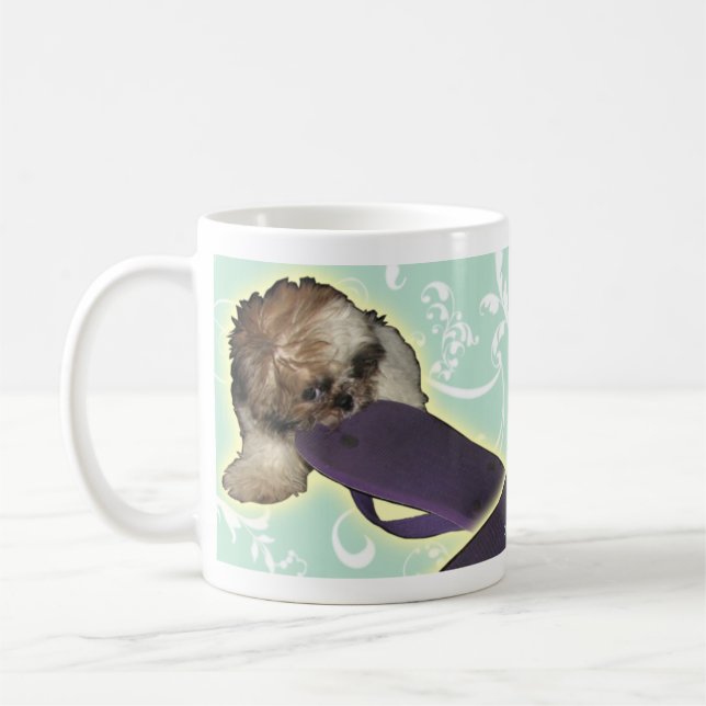Pochi Puppy with Purple Flipflop Coffee Mug (Left)