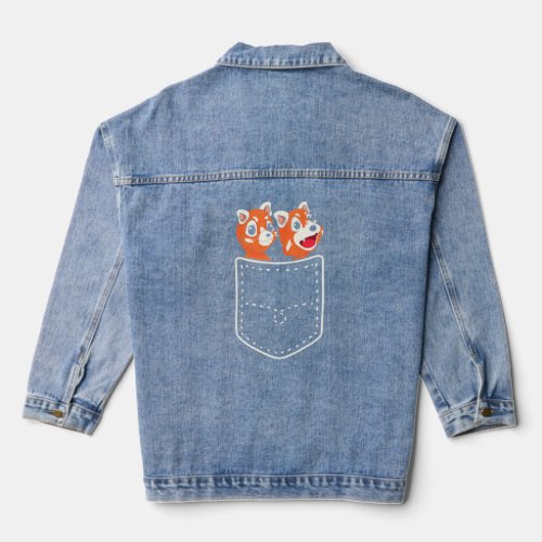 Pocket Animal Wildlife Forest Chinese Red Panda  Denim Jacket