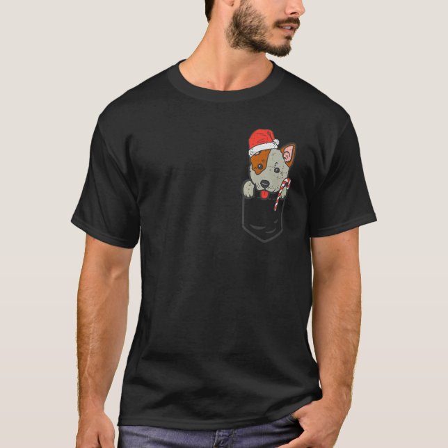 Pocket Australian Cattle Dog Heeler Santa Christma T-Shirt (Front)