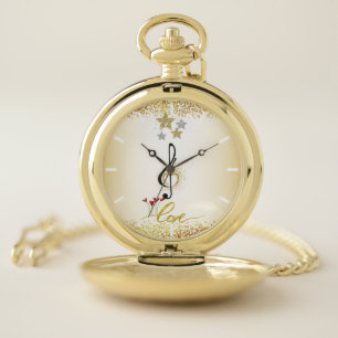Pocket clock with love and hearts watch