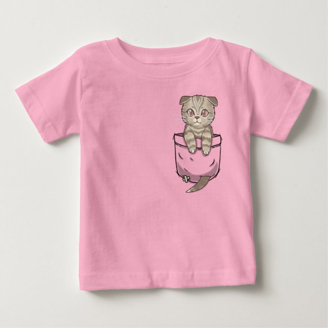 Pocket Cute Scottish Fold Cat Kitten Baby T-Shirt (Front)
