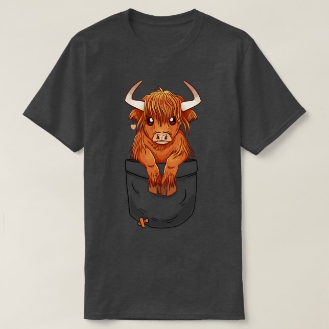 Pocket Cute Scottish Highland Cow  T-Shirt (Design Front)