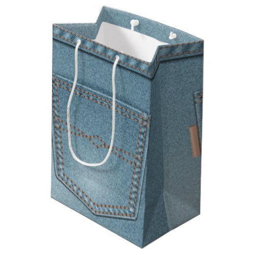 Pocket Denim Blue Jeans Medium Gift Bag