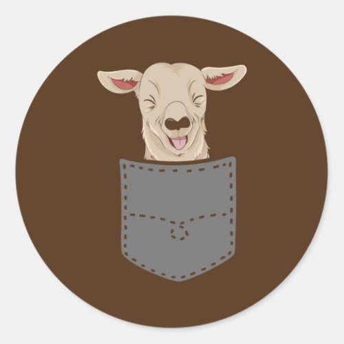 Pocket Farm Animal Goat Head Farmer Farming Cute Classic Round Sticker