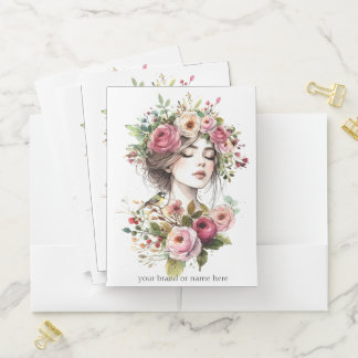 Pocket Folder Women with Roses-Wreath