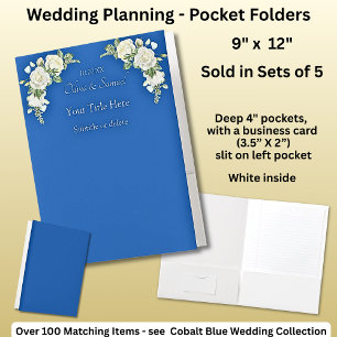 Pocket Folders Cobalt Blue & White Roses Wedding