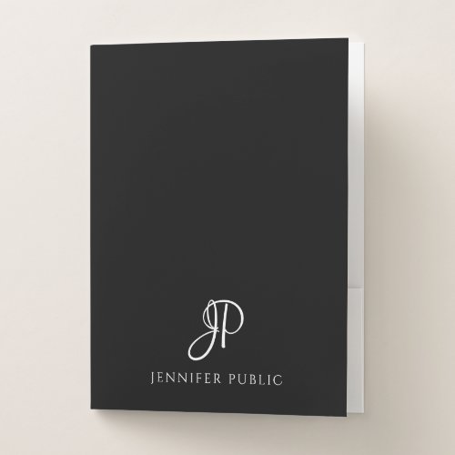 Pocket Folders Initial Letter Monogram Black White