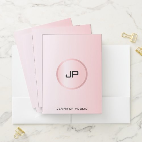 Pocket Folders Rose Gold Elegant Modern Monogram