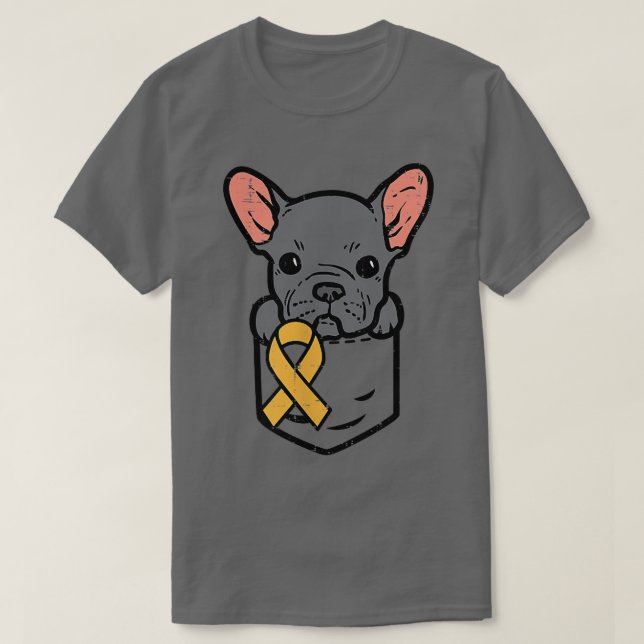Pocket French Bulldog Childhood Cancer Ribbon Awar T-Shirt (Design Front)