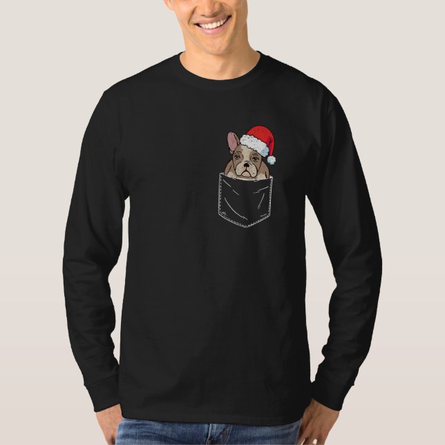 Pocket French Bulldog Santa Dog Christmas Pajamas  T-Shirt (Front)