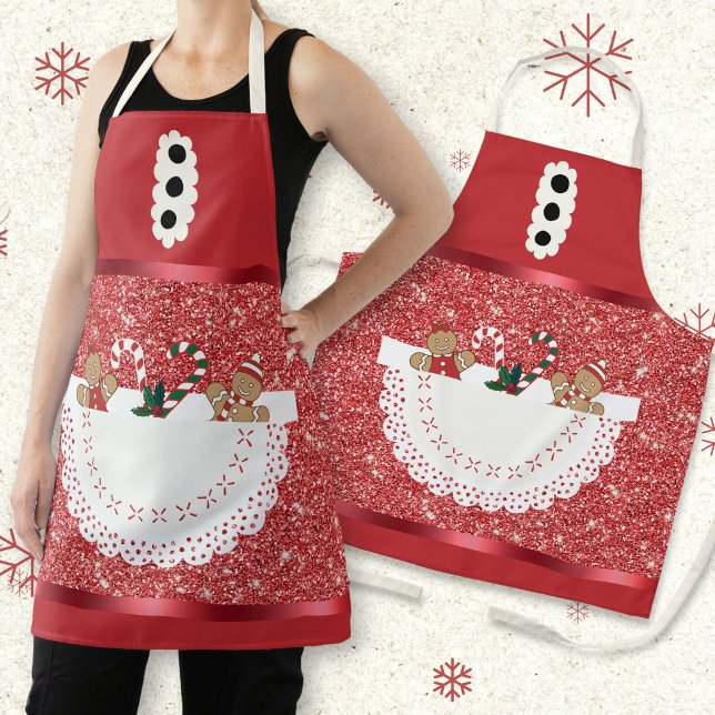 Pocket Full of Xmas Red Glitter Metallic Mrs Claus Apron (Creator Uploaded)