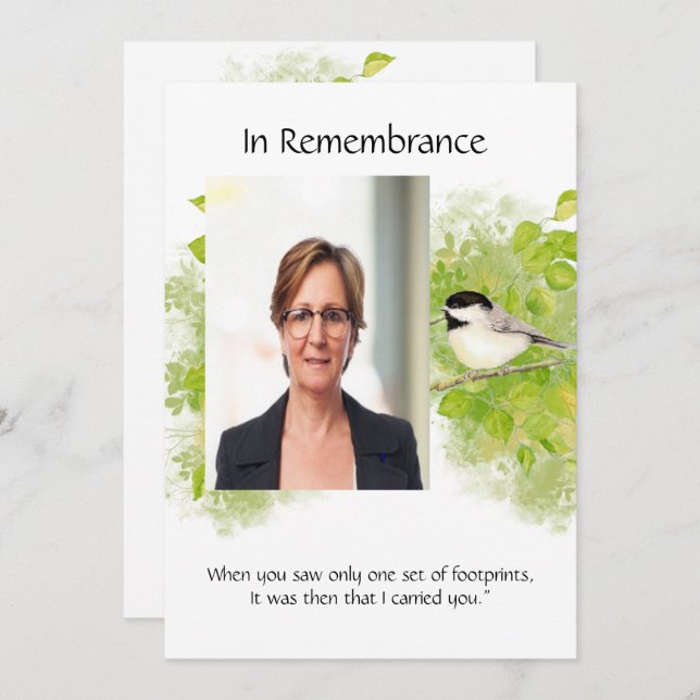 Pocket Keepsake Memorial Chickadee Nature Bird Art Invitation (Front/Back)