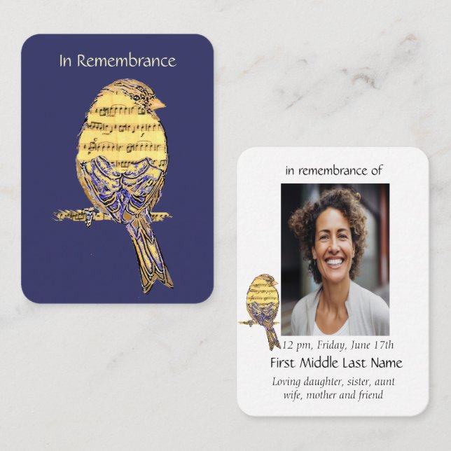 Pocket Keepsake Memorial Remember Music Song Bird Business Card (Front/Back)