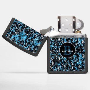 Pocket Lighter w/bright blue blk and wht design!
