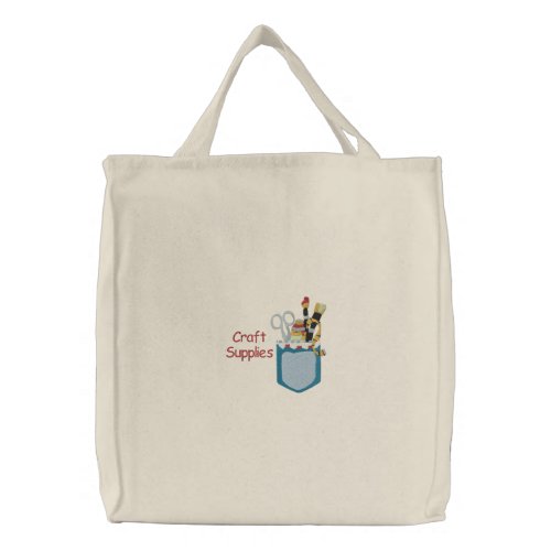 Pocket of ArtCraft Supplies Embroidery Pattern Embroidered Tote Bag