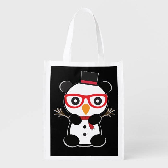 Pocket Panda Bear Snowman Tote Bag -Leon The Panda (Front)